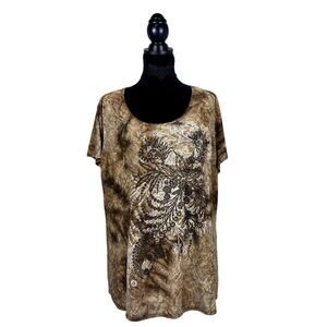 Vtg Y2K Dressbarn Paisley Whimsigoth Grunge Dyed Floral Rhinestone Blouse 2XL